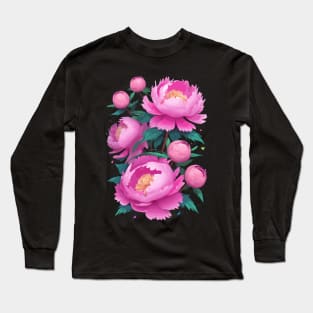 Pink Peony Roses Long Sleeve T-Shirt